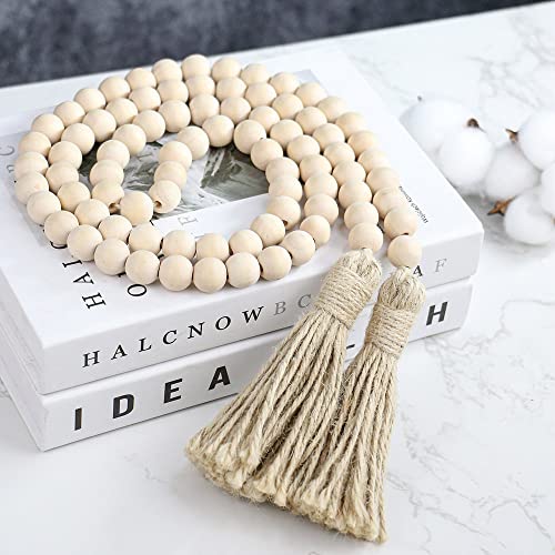 Sivya 58In Farmhouse Beads Wood Bead Garland With Tassels, Rustic Farmhouse Decor For Farmhouse Tiered Tray Farmhouse Wall Decor (Natural Wood, 58In/1Pcs) #TOP1
