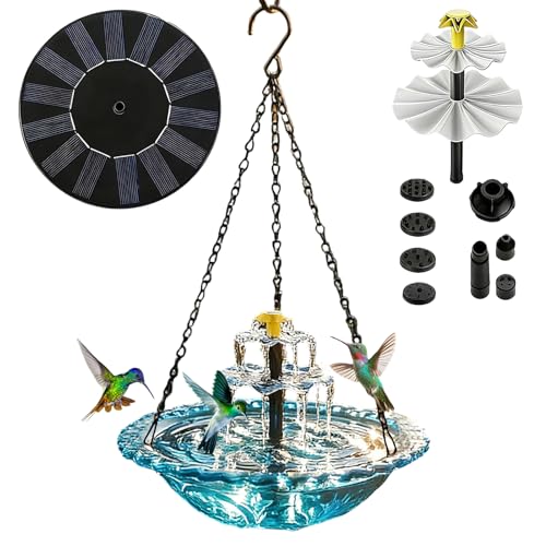 Fuente solar para baño de pájaros exterior que atrae colibríes sin gastar luz 2