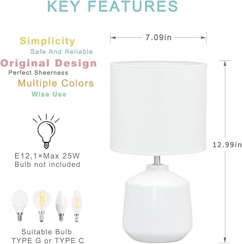 Miniatura 5 de Lampwell Lena - Lámpara de mesa pequeña blanca para sala de estar como lámpara de mesita de noche para dormitorio, moderna lámpara de mesa de