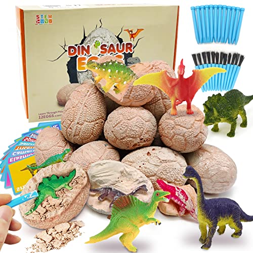 iGeeKid 12 Pack Jumbo Dinosaur Easter Eggs Surprise Dino Egg Toys for Kids Easter Basket Stuffers Birthday Easter Gifts for Boys Girls Hunt Game Easter Party Favors