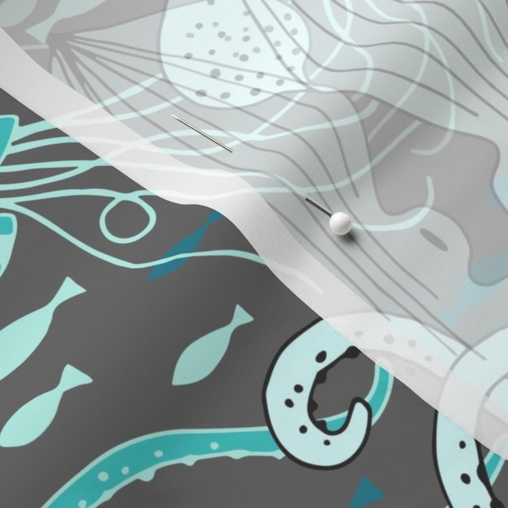 Spoonflower Fabric - Turquoise Large Squid Fish Octopus Ocean Nautical Printed on Chiffon Fabric by The Yard - Sewing Fashion Apparel Dresses Home Decor