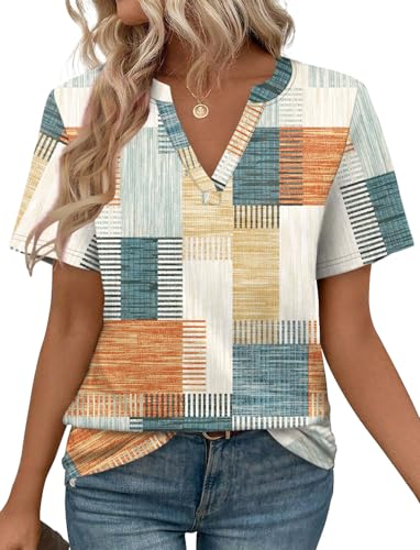 Image of WEESO Womens Tops Summer Short Sleeve V Neck Blouses Business Casual Loose Fit Tshirts Trendy Fashion Outfits