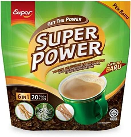 Super Power Coffee 6 in 1 Tongkat Ali Ginseng & Misai Kucing 5 Pack (20 Sachets Each)