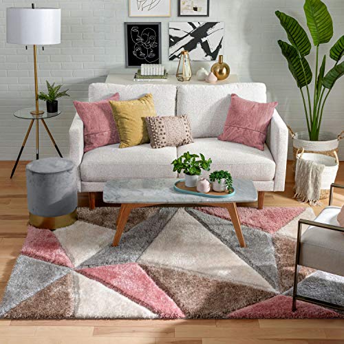 Image of 2x4 feet Soft Runner Rug for Living Room and Bedroom, Modern Indoor Floor Carpet with Non-Slip Backing, Comfortable Decorative Home Decor Rug, Easy Clean & Durable- (3D Pink T, Rectangular)