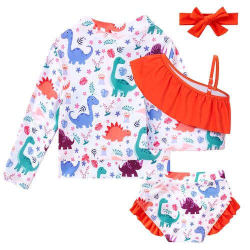 Image of Funnycokid Baby Toddler Girls Swimsuit 4 Piece Bathing Suit Long Sleeve Rash Guard Sets 12 Months-7 Years