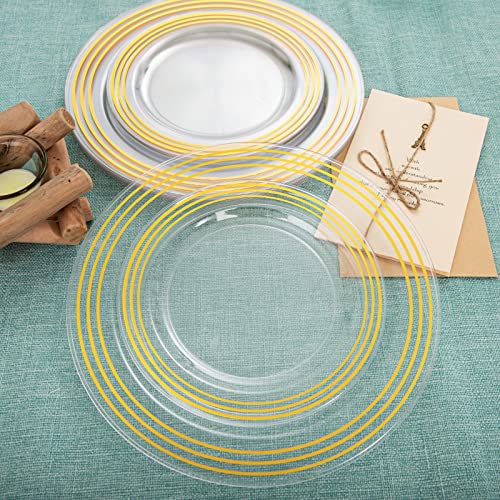 Wellife 60 Pcs Clear Gold Plastic Plates, Disposable Clear Plates With Gold Rim, Includes:30 Dinner Plates 10.25”, 30 Dessert Plates 7”, Perfect For Party And Weddings #TOP2