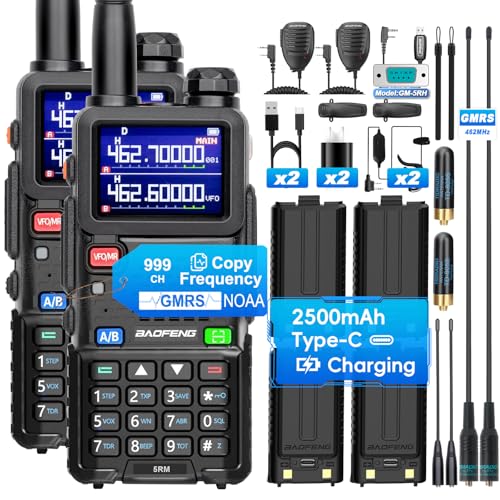 BAOFENG 5RM GMRS Handheld Radio, UV-5G Plus(4 x 2500mAh Batteries), Multi-Band Long Range 5W Two Way Radio with 999Channels NOAA Frequency Match Speaker Mic 805S & 8