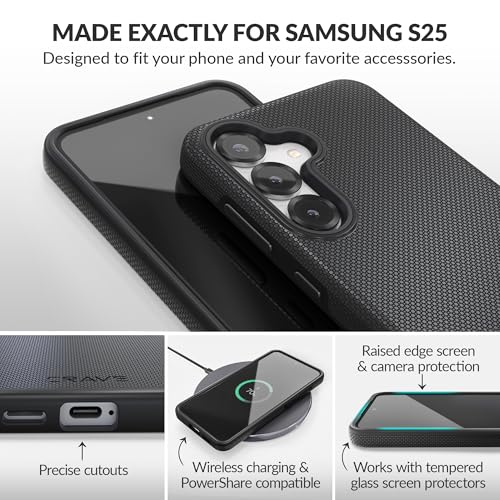 Image of Crave Compatible with Samsung Galaxy S25 Case (6.2 inch), Slim Fit, Shockproof Dual Layer Grip, Wireless Charging Compatible - Black