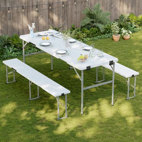 BETISEF Picnic Table Set with 2 Benches,6 Feet Folding Camping
