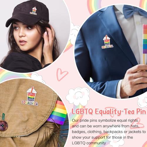 Image of Batiyeer 24 Pcs Gay Pride Pins LGBTQ Rainbow Equalitea Lapel Pins Milk Tea Enamel Brooch Badge for Pride Parades Month Support Gift Backpack Clothes Bags Hats Accessories Decoration