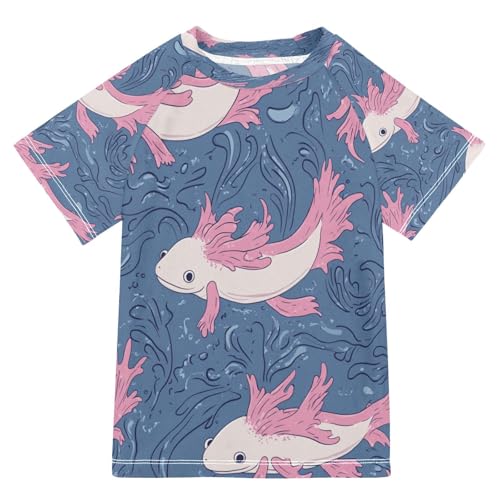 Boys Short Sleeve T-Shirts Axolotls Sea Blue Rashguard Kids Swim Shirts Sun UPF 50+