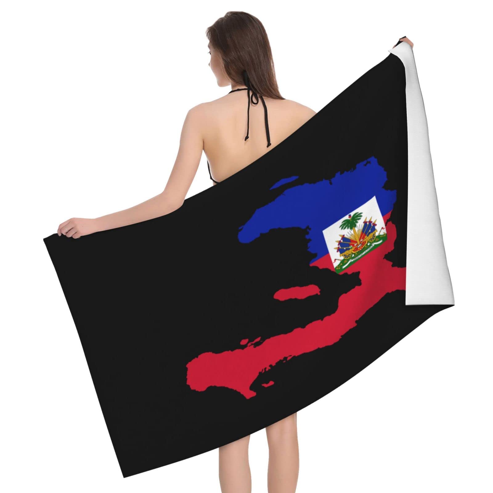 Lsjuee Haiti Flag Map Microfiber Bath Towel Absorb Water Quick Dry Bath Towel, for Beach, Swimming Pool, Camping