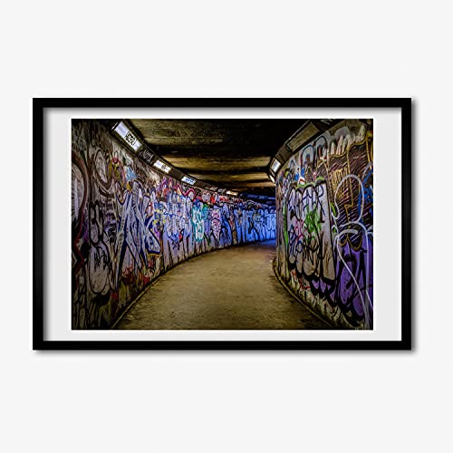 Cadre en Bois Moderne Graffiti Métro Tulup pour Salon Industriel 60x40