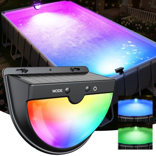 Solar Pool Lights for Above Ground Pools, solars Pool Lights with 10 Lighting Modes, Upgraded Frame Pools Solar Light, RGB Outdoor Waterproof Swimming Pools Light, Pool Accessories 1PK