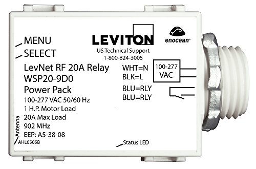 Leviton LevNet RF 902 MHz Line Voltage Relay Receiver in 100-277V, 50/60 Hz, WSP20-9D0