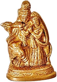 Purpledip Mini Idol Radha-Krishna in Raasleela Dance: Solid Brass Metal Statue for Home Temple (11392)