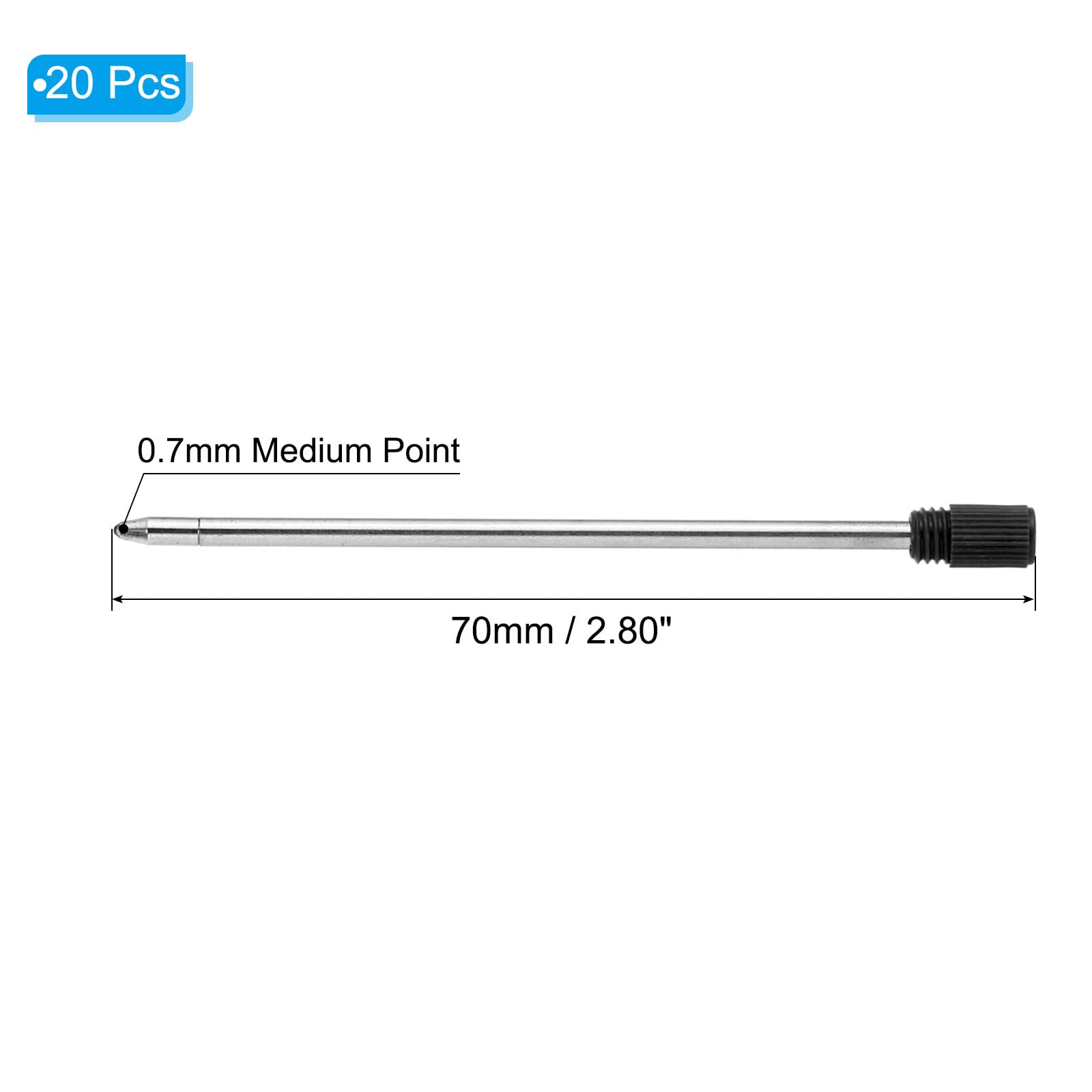 PATIKIL 0.6mm Pen Ink Refills, 20 Pcs Ballpoint Refill Medium Point Metal Compatible Replaceable Replacement for Pen Writing Office, Black - Image 2