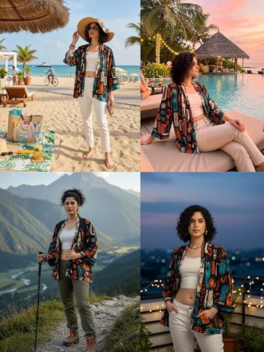 Image of KE KANHA EXPORTS Shrugs for Women Stylish | Beach Outfits for Women Cover Up | Western Summer Shrug for Woman | Soft Silky Free Size Boho Multicolour Kimono Bust 30-42