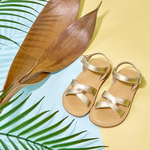 Image of Kolan Toddler Girl Sandals Open Toe Flat Princess Dress Shoes Little Kids