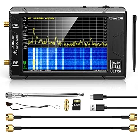 SeeSii TinySA Ultra Spectrum Analyzer, 4.0 Inch 100kHz to 5.3GHz Handheld Tiny Frequency Analyzer with 32Gb Card, 2-in-1 Signal Generator 100kHz to 800MHz MF/HF/VHF UHF Input,V0.4.5.1,2024 Upgraded Cover
