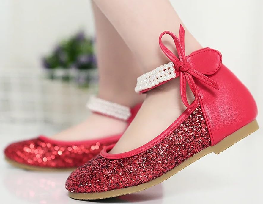 Girls Princess Sequins Shoes Mary Jane Ankle Strap Wedding Non Slip4
