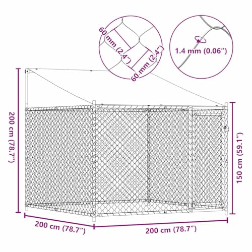 Hundezwinger für große Hunde, Outdoor-Gehege mit Dach und Tür, 2x2x2 m, robust, verzinkter Stahl, ideal für Garten