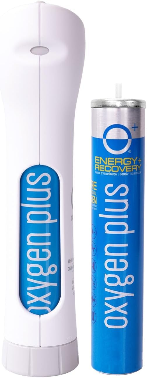 Oxygen Plus Filled with 99.5% Pure Recreational Oxygen Cans – O+ Elevate Pack – Reusable Dispensing Shell with 2 O+ Refill Oxygen Canisters - Natural
