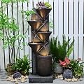 Sunlinua 49.6" Tall Outdoor Water Fountain 5-Tier Garden Watefall Fountains Floor Standing Water Fountains with LED Lights&Pump for Garden, Living Room, Patio with Natural Stone