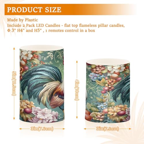 Image of ALAZA Chicken Rooster Flickering Flameless Candles Battery Operated with Remote Timer,Tea Light Candles LED Pillar Votive Candles Set of 2 for Outdoor Indoor Decorations