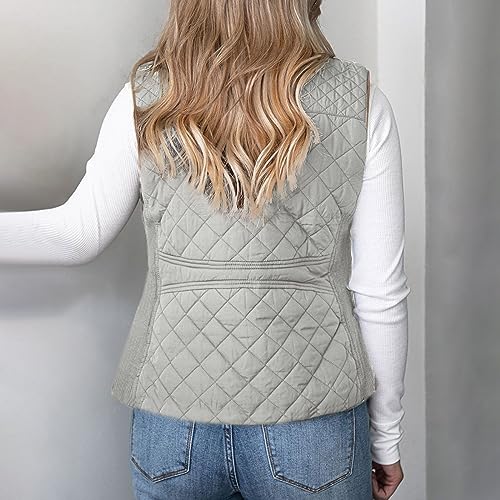 Chaqueta sin mangas con cremallera para mujer chaleco de invierno gris M 4
