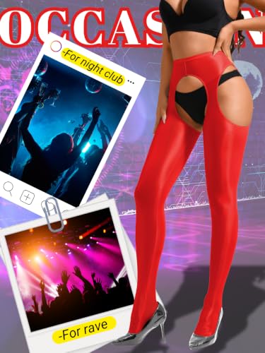 Image of ChiaoLezhee Sexy Shiny Tights, Sheer High-Waisted, Suspender Pantyhose For Women Rave Party Outfits Leggings Pants Exotic