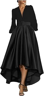 High Low Prom Dresses for Women Long Sleeve Elegant Evening Gown Satin A...