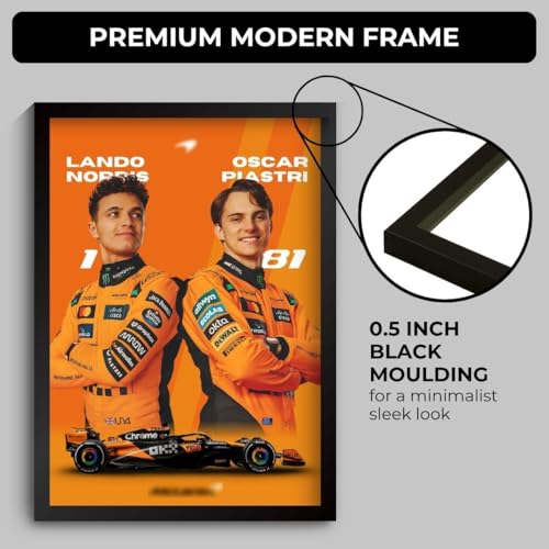 Image of Lando Norris & Oscar Piastri Poster | Framed McLaren F1 Car A4 Sized (31 x 23 cm) | Lando & Oscar F1 Poster | McLaren Car Posters for Wall, Gift for Boys, Formula 1 Frames | Formula 1 Frame (F 130)