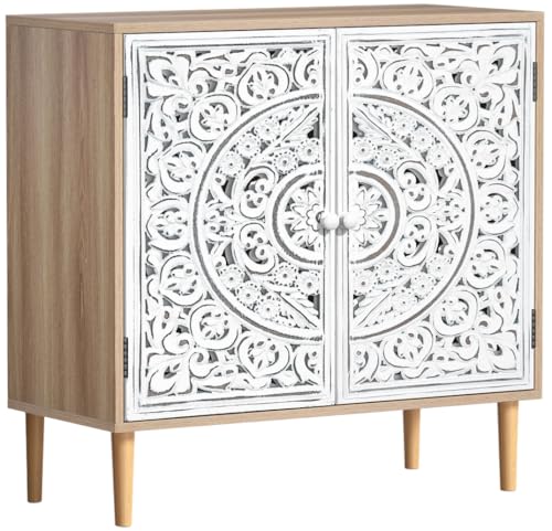 Skokliz Aparador de 2 Puertas, Aparador de Cocina Salón Moderno con Ajustable Estante, para Comedor Pasillo, Armario de Almacenamiento Madera