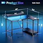 Bestier Gaming Desk with Power Outlets, 42" L-Shaped Gaming Desk with LED Lights, Desk with Reversible Storage Shelves & Hooks for Small Spaces, Bedrooms & Offices, Black Carbon Fiber - Image 3