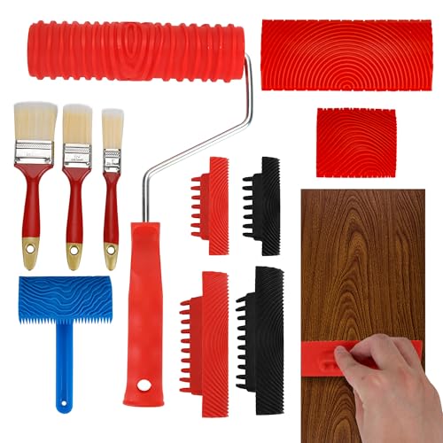Axigundaone 11 Pcs Wood Grain Painting Tool Set, Rubber Wood Graining Decorating Tool, Wood Pattern Grain Painting Maker Tool for Wall Room Art Decoration
