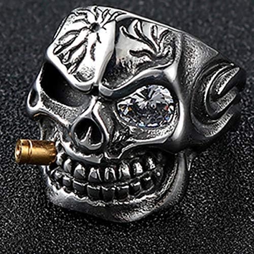 Jude Jewelers Vintage Stainless Steel Gothic Skull Smoking Bullet Biker Cocktail Party Ring Clear Stone 10 image 4 of 4 B07KTJ9VBL