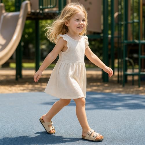 GIWONET Cork Footbed Kids Sandals with Double Buckle, Khaki #TOP15
