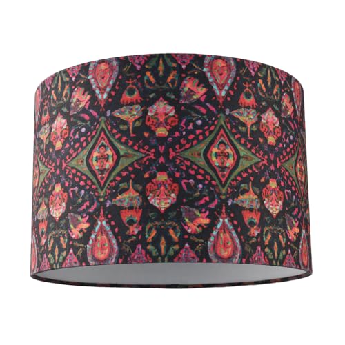 Bohemian Kaleidoscope Design Cotton Fabric Lamp Shade with Vivid Green and Red Colouring | 30cm x 20cm | White Cotton Fabric Inner by Happy Homewares