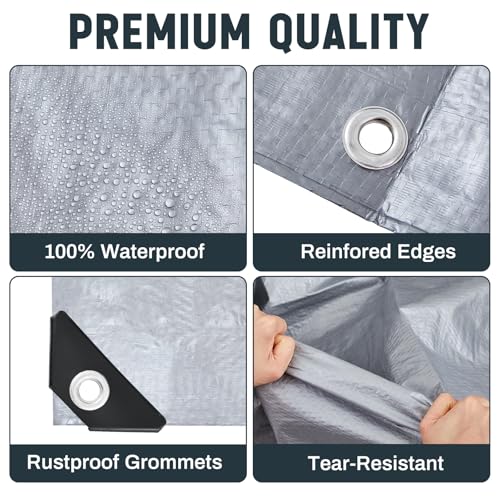Image of 4 Pack Silver Tarps 8 x 10 ft, 5.5 Mil Waterproof Reflective Tarp, UV Resistant Sun Shade Tarps, Heavy Duty Roof Tarp for Roof Protection, Boat Cover, RV Cover, Cars, Patio Furniture, Camping