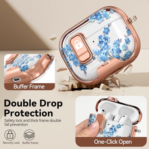 Image of for AirPod Pro 3 Case 2025, with Safty Lock & Phone Stand for Floral AirPod Pro 3 Generation Case Cover for Women Girly, iPod Pro 3 Cases with Keychain & Cleaner Kit -Blue Bells Flower