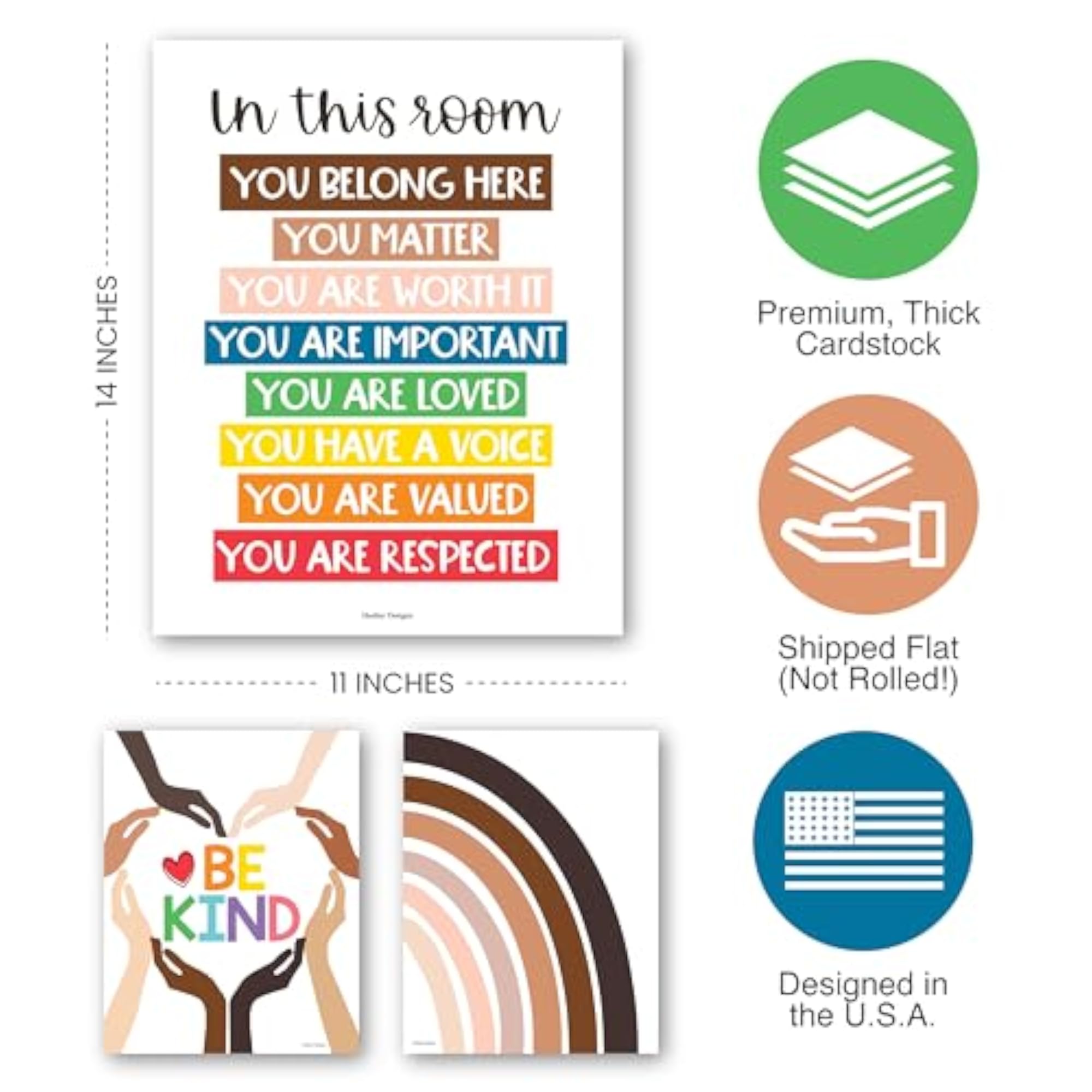 Set of 6 Rainbow Diversity Posters for Classroom Decor