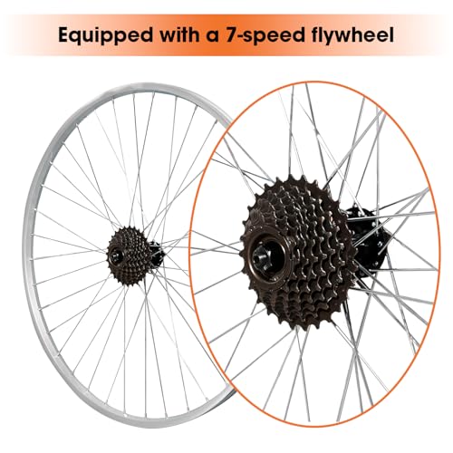 Image of Hiland 26 inch 27.5 inch 28 inch x1.75 inch Alloy Bike Rim for 1.75 to 2.215 Inch Wide Tire, Front & Back MTB Wheelset with 7 Speed Freewheel, Bolt On Axle, Bicycle Accessories for Adult Bikes