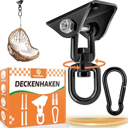 Gancio da Soffitto Girevole 360°con Moschettone, Portata 450 kg, Ganci Altalena Cuscinetto con Fissaggio a Vite, Acciaio Inossidabile per Sedie Sospese, Altalene, Sacchi da Boxe, Yoga Aereo(Nero)