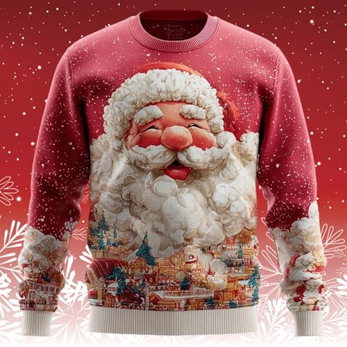 Pull de Noël pour homme avec impression 3D col rond manche longue