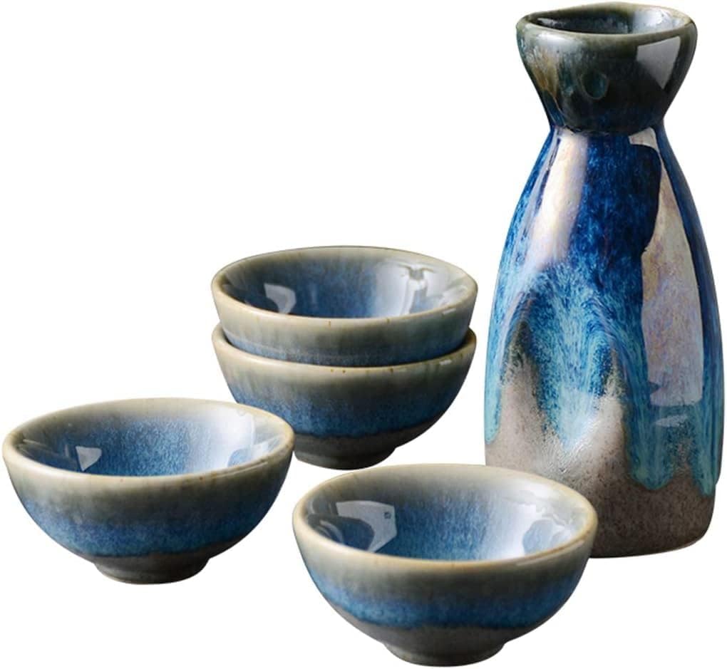 Juego de sake de cerámica elegante con 4 tazas para cenas japonesas en casa