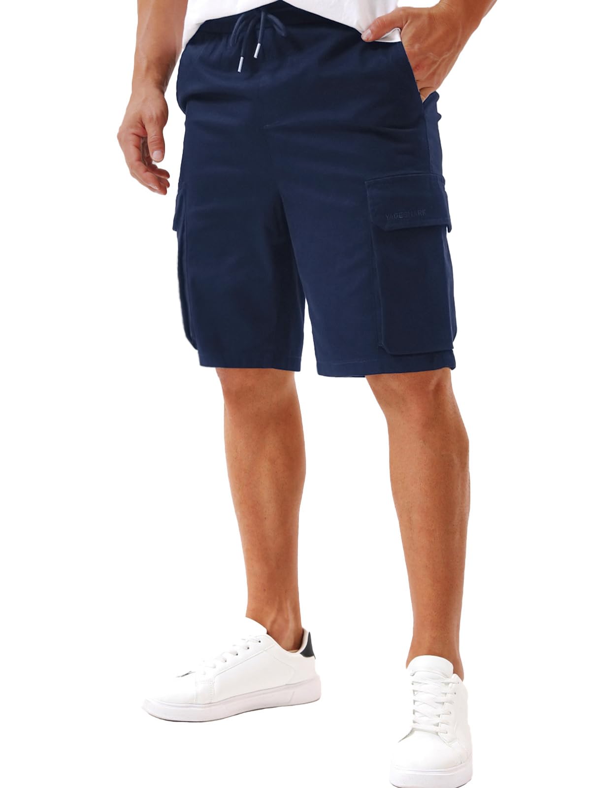 Yageshark Kurze Hosen Herren Baumwolle Cargo Shorts Sommer Chino Freizeithose, 6 Taschen, elastischer Bund mit Kordelzug, atmungsaktive Baumwolle, Regular Fit Knielang, für Alltag, Reisen & Wandern