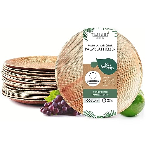 Plantvibes® Platos de hoja de palma naturales, Nobles y amigables para el medio ambiente, Platos de madera desechables...