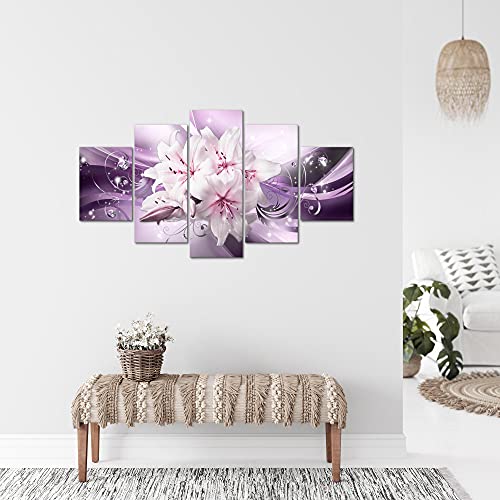 Tableau fleurs violettes en 5 parties pour deco de chambre