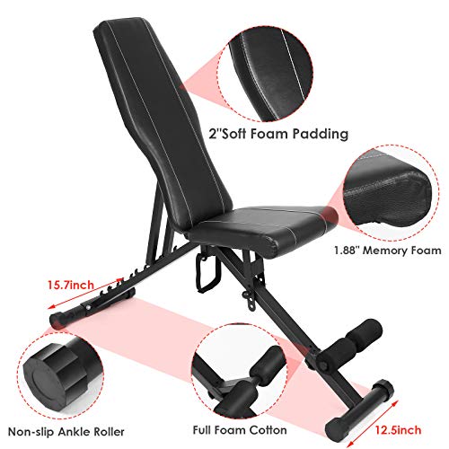 INTEY Utility Weight Bench Adjustable Strength Training Bench Foldable Exercise Bench for Home Gym Full Body Workout (Incline/Decline)